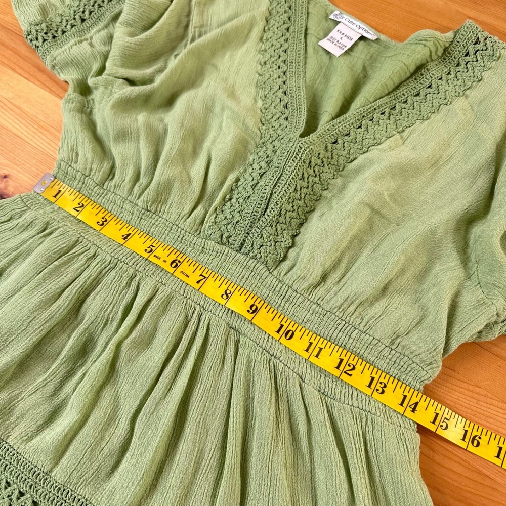 Cottage Boho Fairy Midi Dress Sz Large Renaissance Tiered Crochet Smocked - Picture 3 of 9